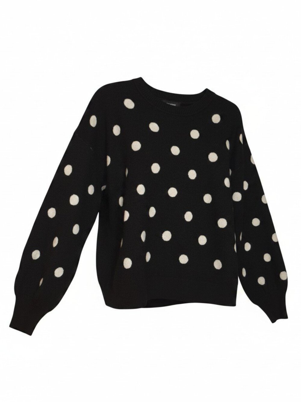 Calligraphe XL Black White Polka Dot Knit Sweater Long Sleeve Crew Neck Women